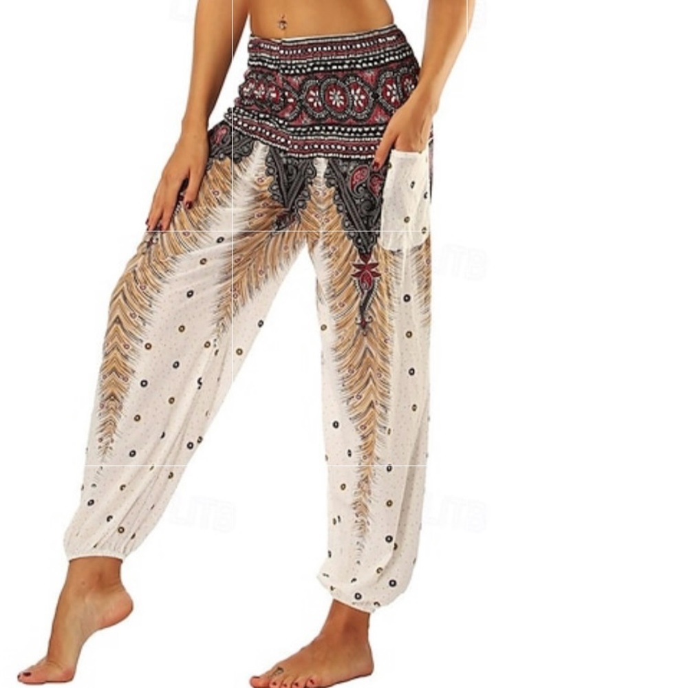 Women Boho Harem Pants Yoga Lounge Trousers with Pockets Lightweight Casual